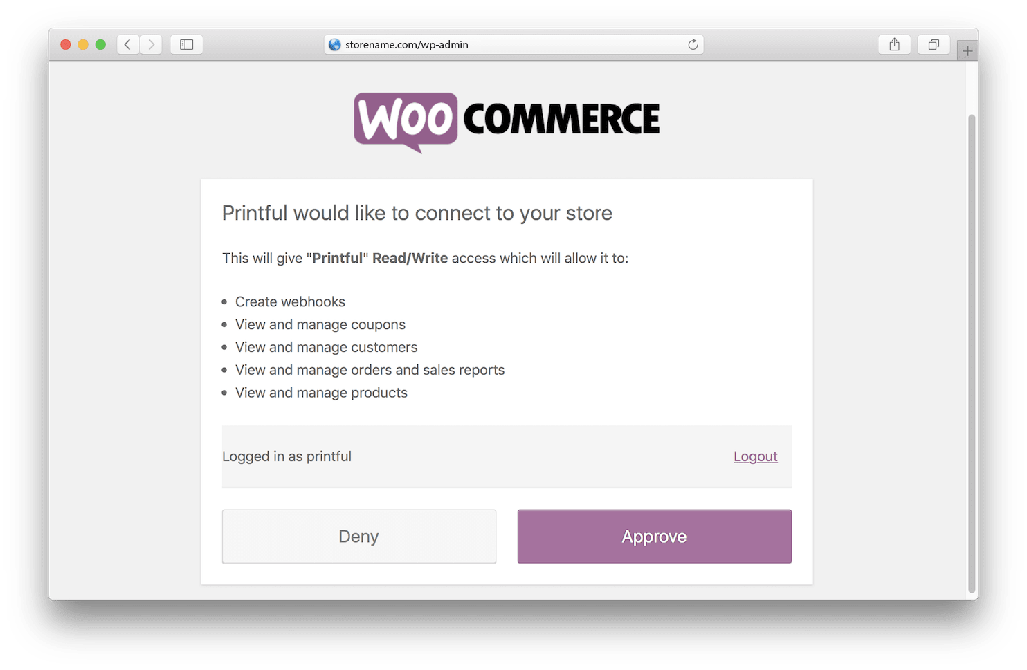 Granting Printful WooCommerce Access